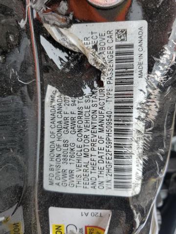 2HGFE2F59PH509540 - 2023 HONDA CIVIC SPORT 黑色 照片 12