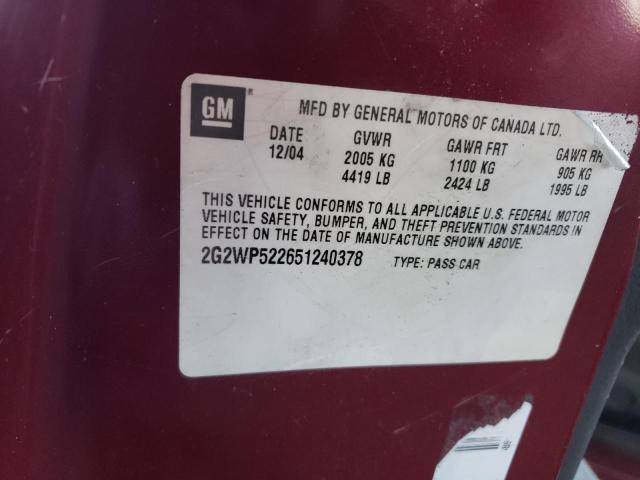 2G2WP522651240378 - 2005 PONTIAC GRAND PRIX 勃艮第红 照片 12