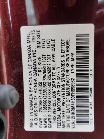 2HKRM4H59FH698932 - 2015 HONDA CR-V EX BURGUNDY photo 13