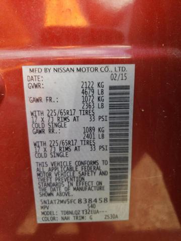 5N1AT2MV5FC838458 - 2015 NISSAN ROGUE S RED photo 12