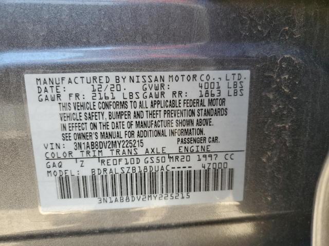 3N1AB8DV2MY225215 - 2021 NISSAN SENTRA SR GRAY photo 12