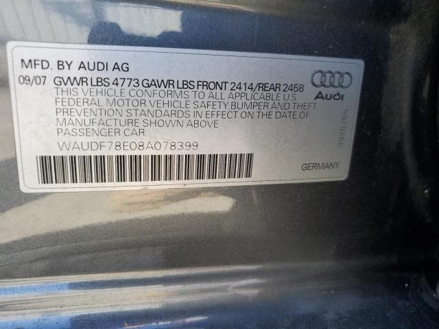 WAUDF78E08A078399 - 2008 AUDI A4 2.0T QUATTRO GRAY photo 12