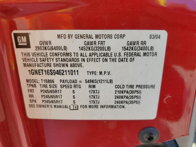 1GNET16S946211011 - 2004 CHEVROLET TRAILBLAZE EXT LS RED photo 12