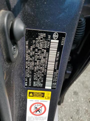 4T4BF1FK4GR582002 - 2016 TOYOTA CAMRY LE Сұр фото 12