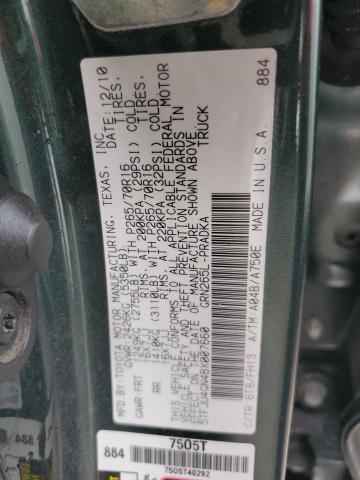5TFJU4GN4BX007660 - 2011 TOYOTA TACOMA DOUBLE CAB PRERUNNER GREEN photo 13