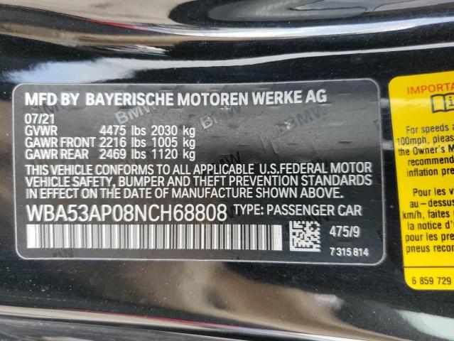 WBA53AP08NCH68808 - 2022 BMW 430I BLACK photo 12