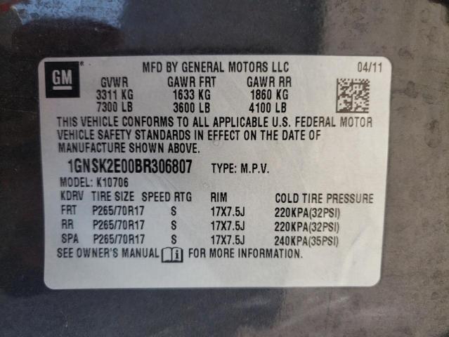 1GNSK2E00BR306807 - 2011 CHEVROLET TAHOE SPECIAL GRAY photo 13