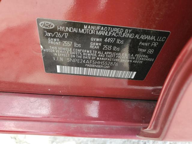 5NPE24AF5HH552876 - 2017 HYUNDAI SONATA SE RED photo 12