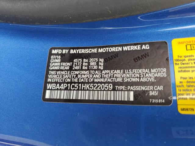 WBA4P1C51HK522059 - 2017 BMW 440I ლურჯი ფოტო 13