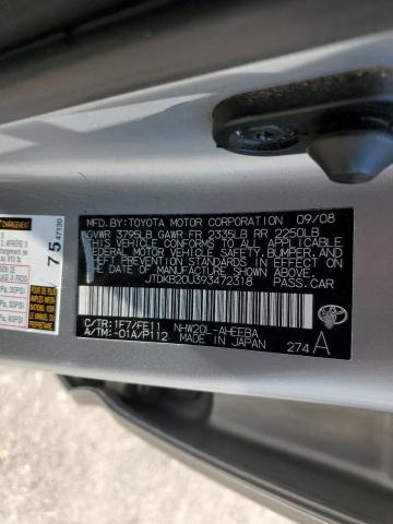 JTDKB20U393472318 - 2009 TOYOTA PRIUS ვერცხლისფერი ფოტო 13