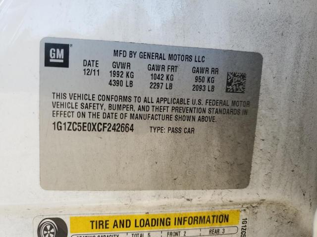 1G1ZC5E0XCF242664 - 2012 CHEVROLET MALIBU 1LT 白色 照片 13