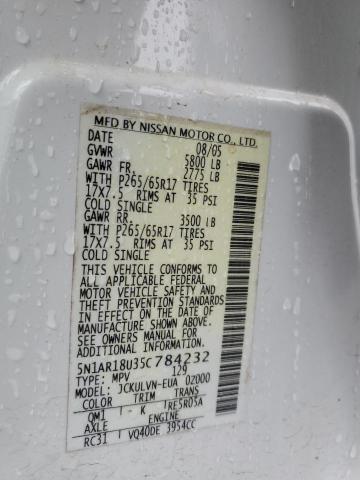 5N1AR18U35C784232 - 2005 NISSAN PATHFINDER LE 白色 照片 13