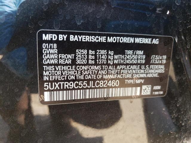 5UXTR9C55JLC82460 - 2018 BMW X3 XDRIVE30I BLACK photo 14