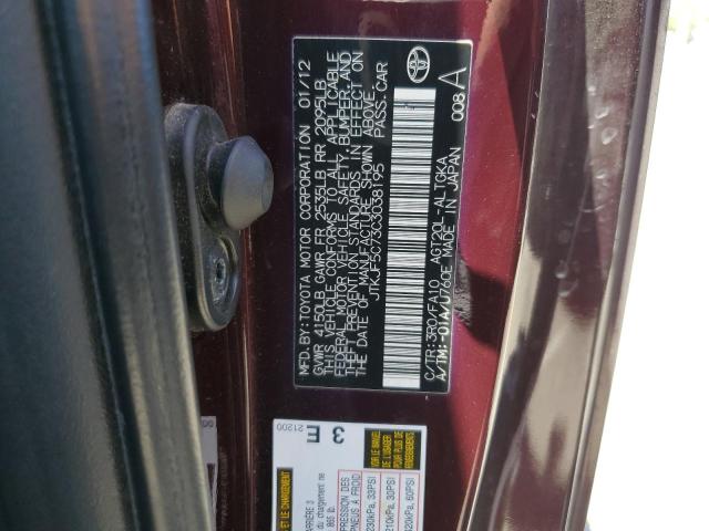 JTKJF5C73C3038195 - 2012 TOYOTA SCION TC 勃艮第红 照片 12