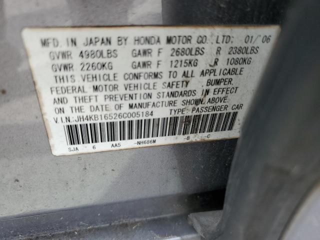 JH4KB16526C005184 - 2006 ACURA RL SILVER photo 12