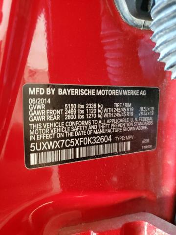 5UXWX7C5XF0K32604 - 2015 BMW X3 XDRIVE35I RED photo 12