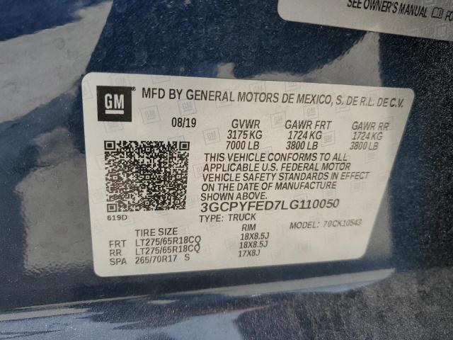 3GCPYFED7LG110050 - 2020 CHEVROLET SILVERADO K1500 LT TRAIL BOSS BLUE photo 13