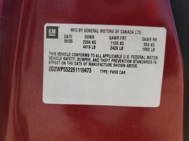2G2WP552261119473 - 2006 PONTIAC GRAND PRIX 勃艮第红 照片 13