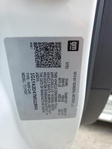 1G1YA3D47M5119941 - 2021 CHEVROLET CORVETTE STINGRAY 1LT WHITE photo 12