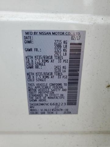 5N1DR2MM7HC668223 - 2017 NISSAN PATHFINDER S WHITE photo 12