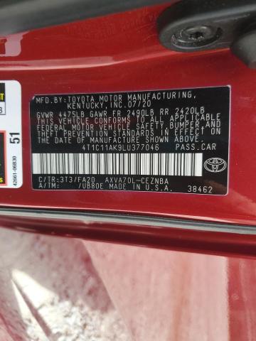 4T1C11AK9LU377046 - 2020 TOYOTA CAMRY LE RED photo 13