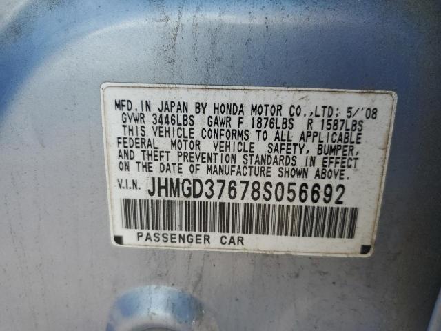 JHMGD37678S056692 - 2008 HONDA FIT SPORT BLUE photo 12