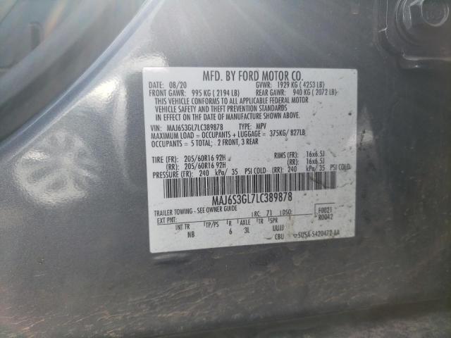 MAJ6S3GL7LC389878 - 2020 FORD ECOSPORT SE Մոխրագույն լուսանկար 12