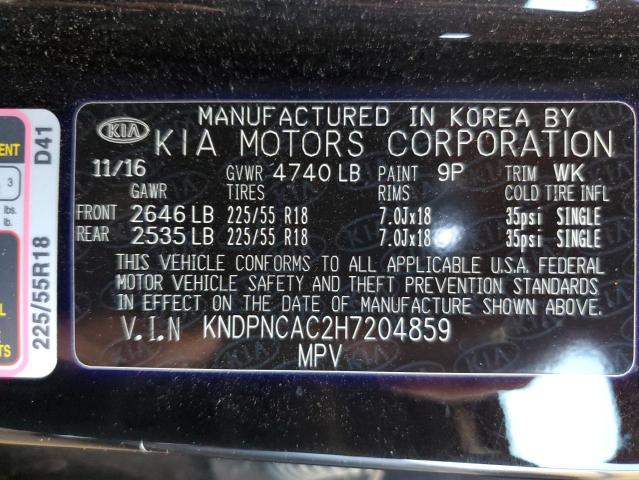 KNDPNCAC2H7204859 - 2017 KIA SPORTAGE EX BLACK photo 12