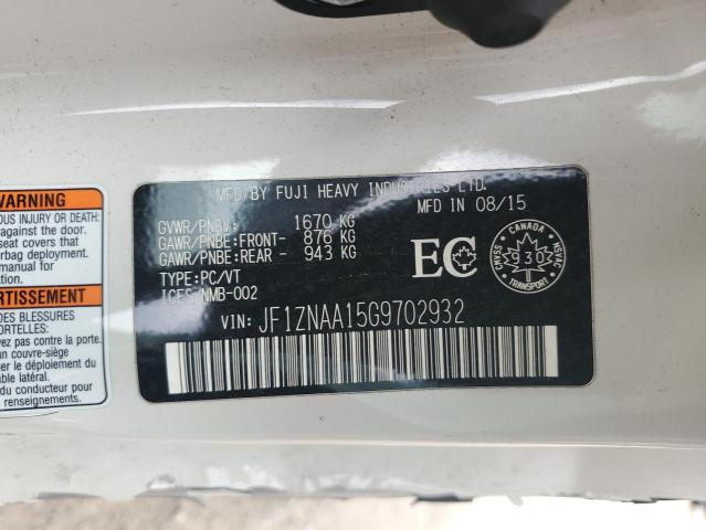 JF1ZNAA15G9702932 - 2016 TOYOTA SCION FR-S WHITE photo 12