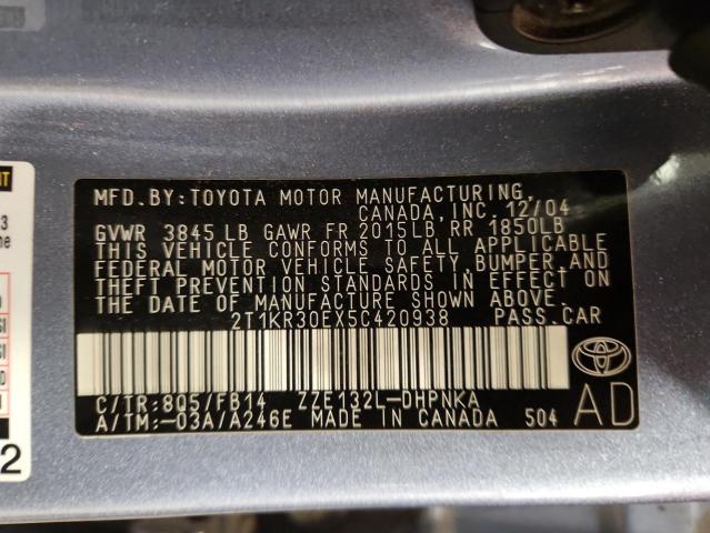 2T1KR30EX5C420938 - 2005 TOYOTA COROLLA MA XR BLUE photo 13
