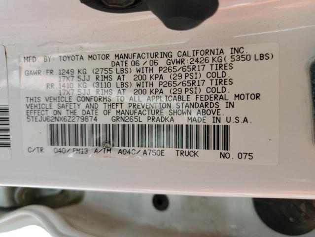 5TEJU62NX6Z279874 - 2006 TOYOTA TACOMA DOUBLE CAB PRERUNNER WHITE photo 12