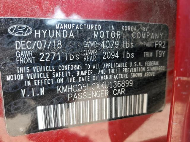 KMHC05LCXKU136899 - 2019 HYUNDAI IONIQ LIMITED RED photo 12