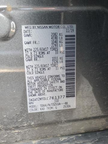 5N1AT2MT0LC761377 - 2020 NISSAN ROGUE S GRAY photo 14