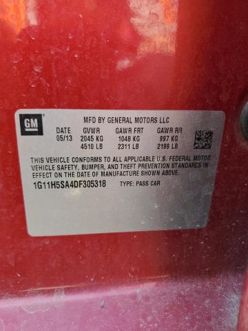 1G11H5SA4DF305318 - 2013 CHEVROLET MALIBU LTZ 红色 照片 13