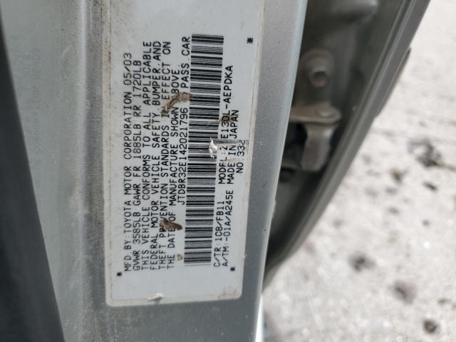 JTDBR32E142021796 - 2004 TOYOTA COROLLA L/ CE SILVER photo 12