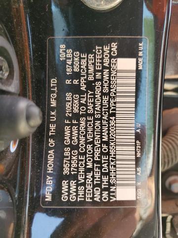 SHHFK7H65KU200364 - 2019 HONDA CIVIC EX შავი ფოტო 12