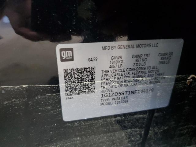 1G1ZD5ST1NF144170 - 2022 CHEVROLET MALIBU LT BLACK photo 12