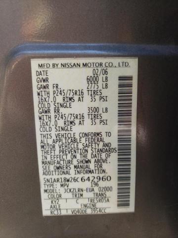 5N1AR18W26C642960 - 2006 NISSAN PATHFINDER LE 棕色 照片 12
