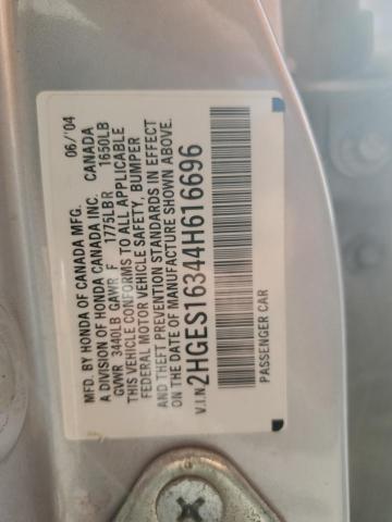 2HGES16344H616696 - 2004 HONDA CIVIC DX VP 银色 照片 12