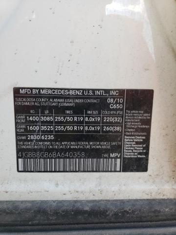 4JGBB8GB6BA640358 - 2011 MERCEDES-BENZ ML 350 4MATIC WHITE photo 13
