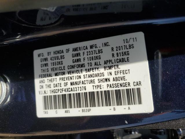 1HGCP2F4XCA037376 - 2012 HONDA ACCORD LXP BLUE photo 12