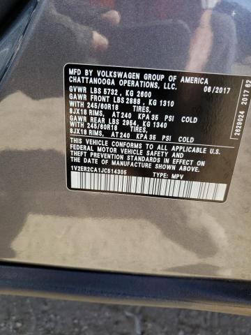 1V2ER2CA1JC514305 - 2018 VOLKSWAGEN ATLAS SEL GRAY photo 13