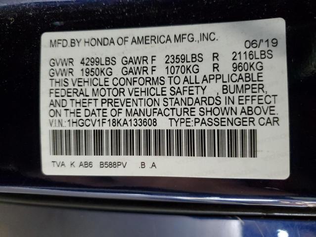 1HGCV1F18KA133608 - 2019 HONDA ACCORD LX Կապույտ լուսանկար 13