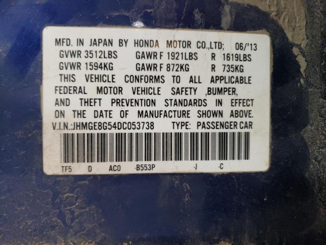 JHMGE8G54DC053738 - 2013 HONDA FIT SPORT BLUE photo 12