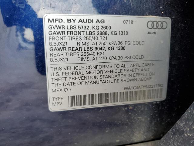 WA1C4AFY9J2217762 - 2018 AUDI SQ5 PRESTIGE BLUE photo 13