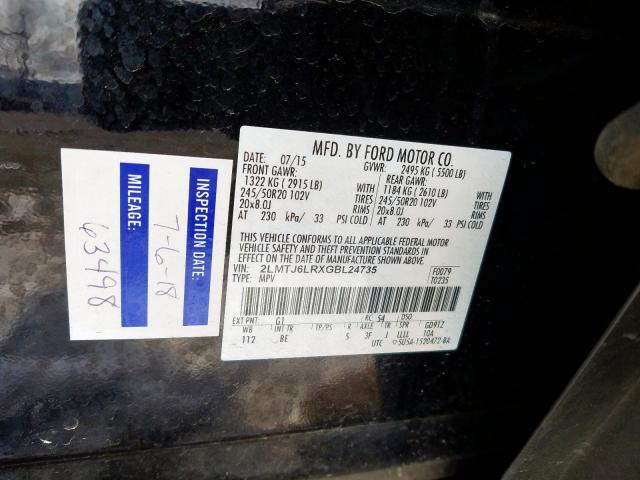 2LMTJ6LRXGBL24735 - 2016 LINCOLN MKX RESERVE  照片 10