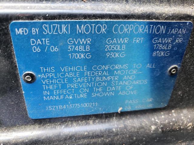 JS2YB413775100211 - 2007 SUZUKI SX4 BLACK photo 12