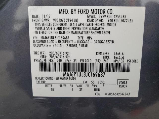 MAJ6P1UL8JC169687 - 2018 FORD ECOSPORT SE ნაცრისფერი ფოტო 14