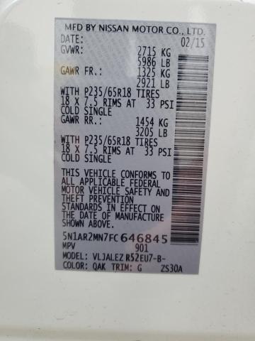 5N1AR2MN7FC646845 - 2015 NISSAN PATHFINDER S 白色 照片 13