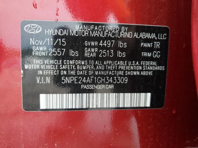 5NPE24AF1GH343309 - 2016 HYUNDAI SONATA SE BURGUNDY photo 12